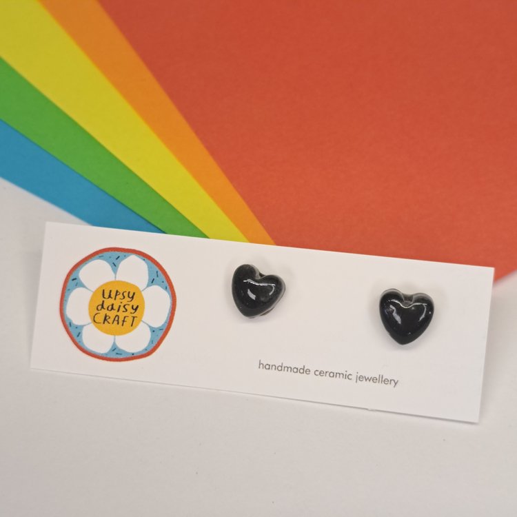 Ceramic Heart Black Stud Earrings