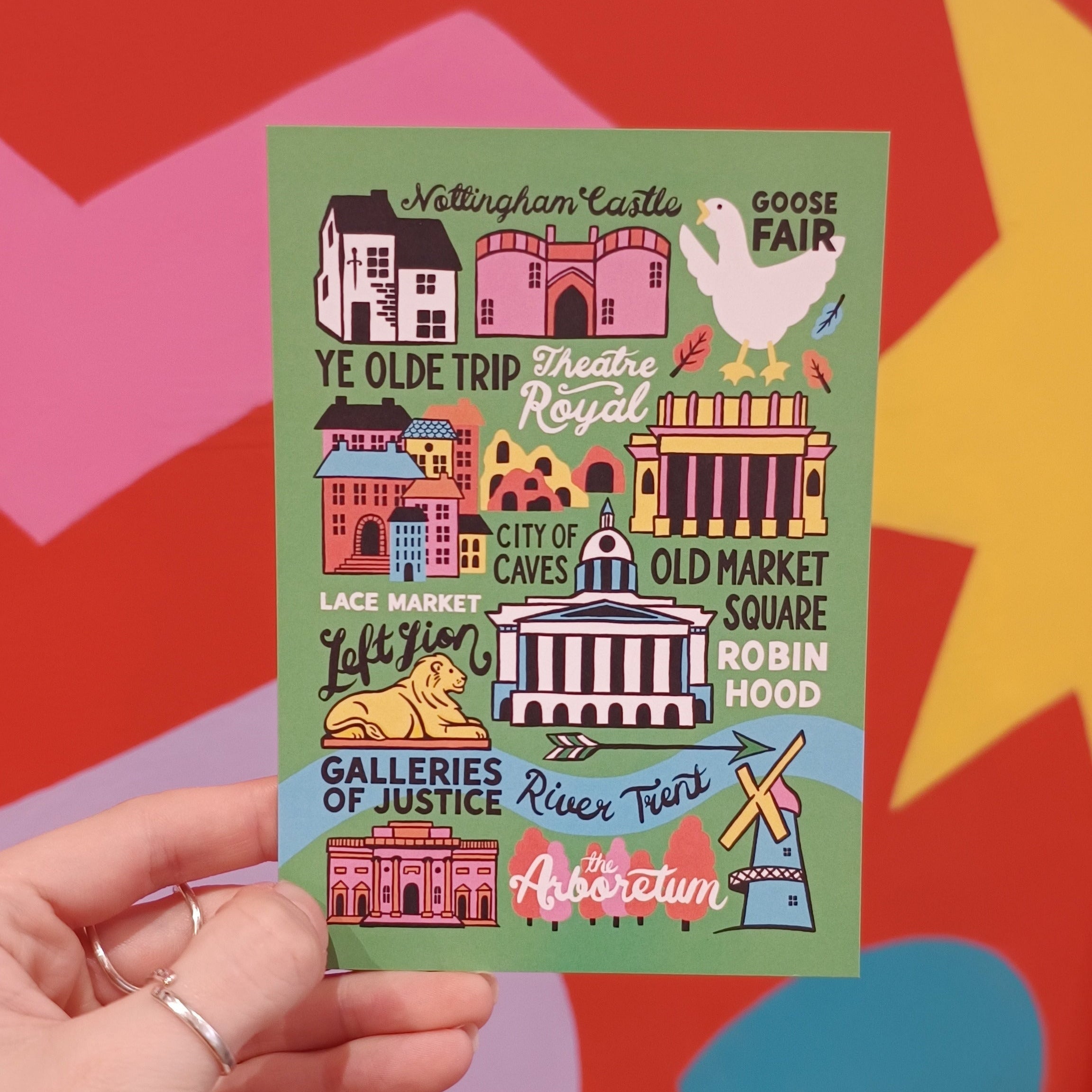 Nottingham Landmarks Postcard – Handmade Nottingham