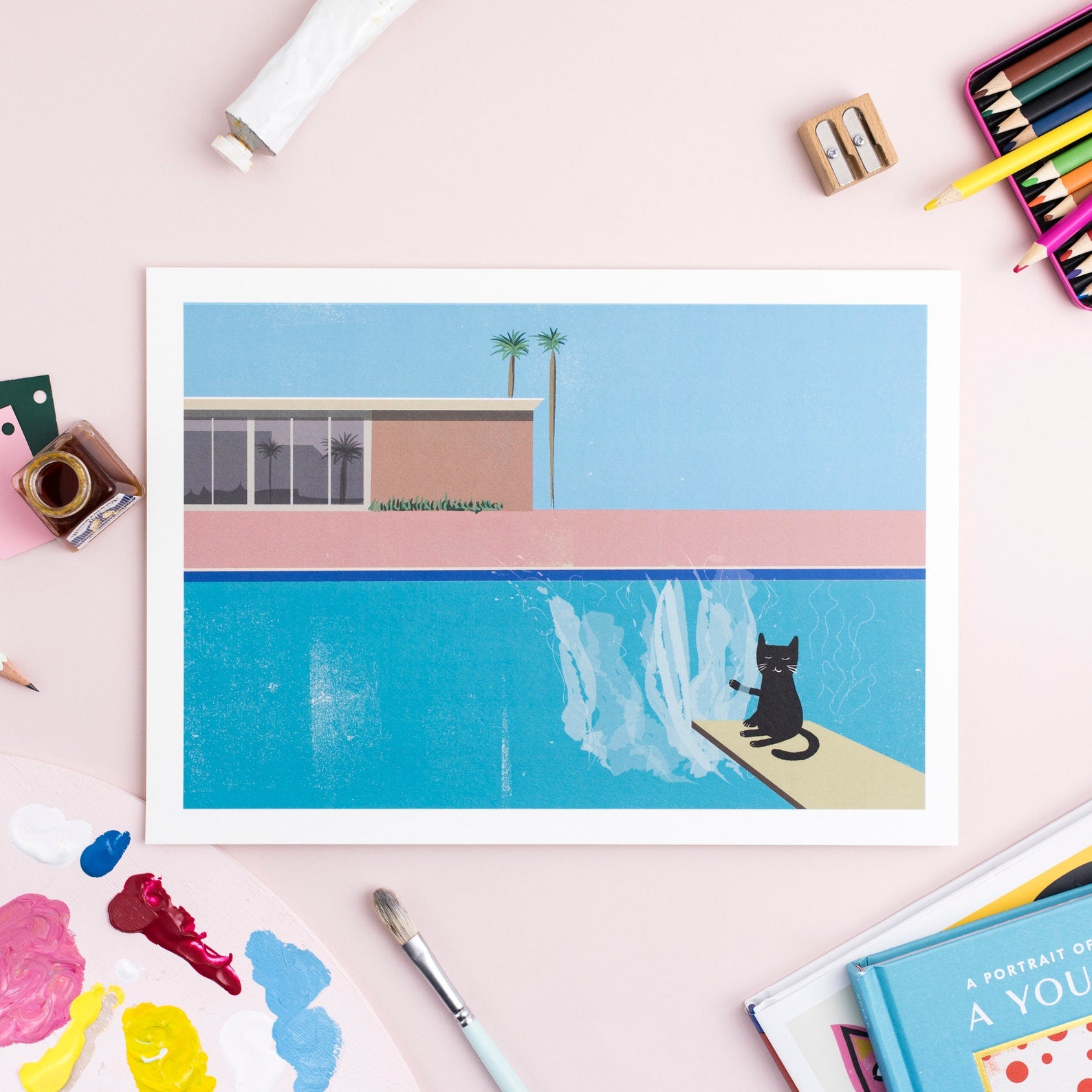 The Splash Cat Art Print A4 – Handmade Nottingham