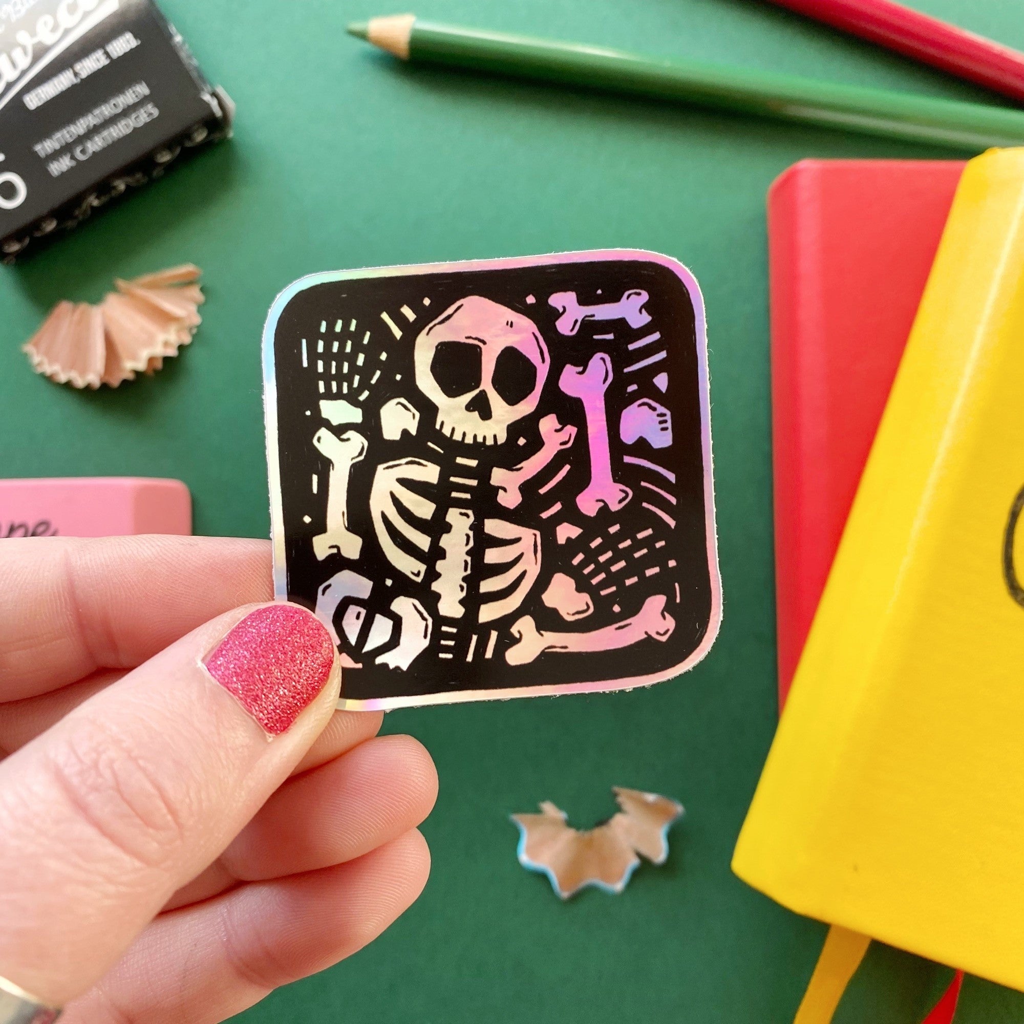 Skeleton Holographic Sticker – Handmade Nottingham